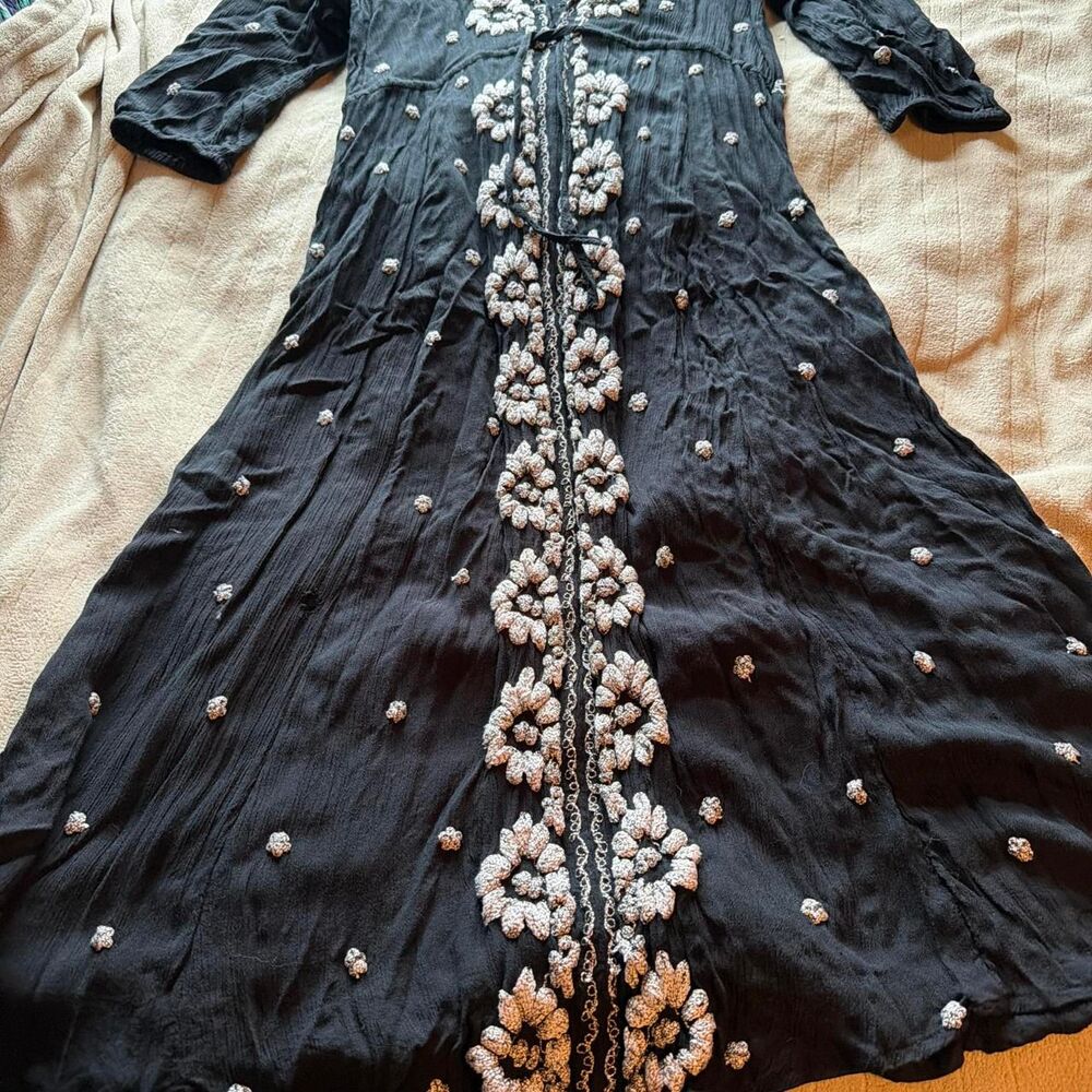 Free People Embroidered Fable Midi Dress Black Size M